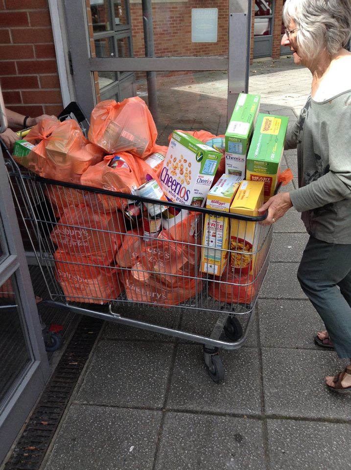 One of the trolleys containing the food collected for St Catherine's