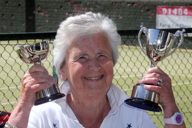 Mary Durrans with some of her tennis trophies