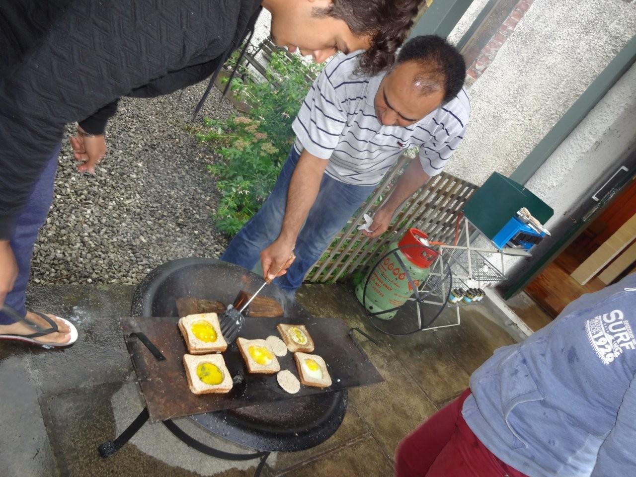 The group cooking together