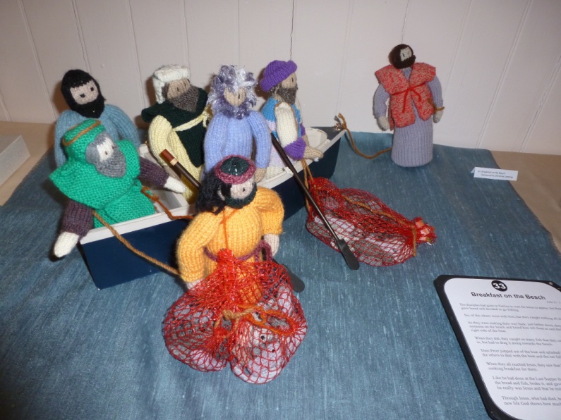 Knitted scene of Jesus and his disciples in fishing boats