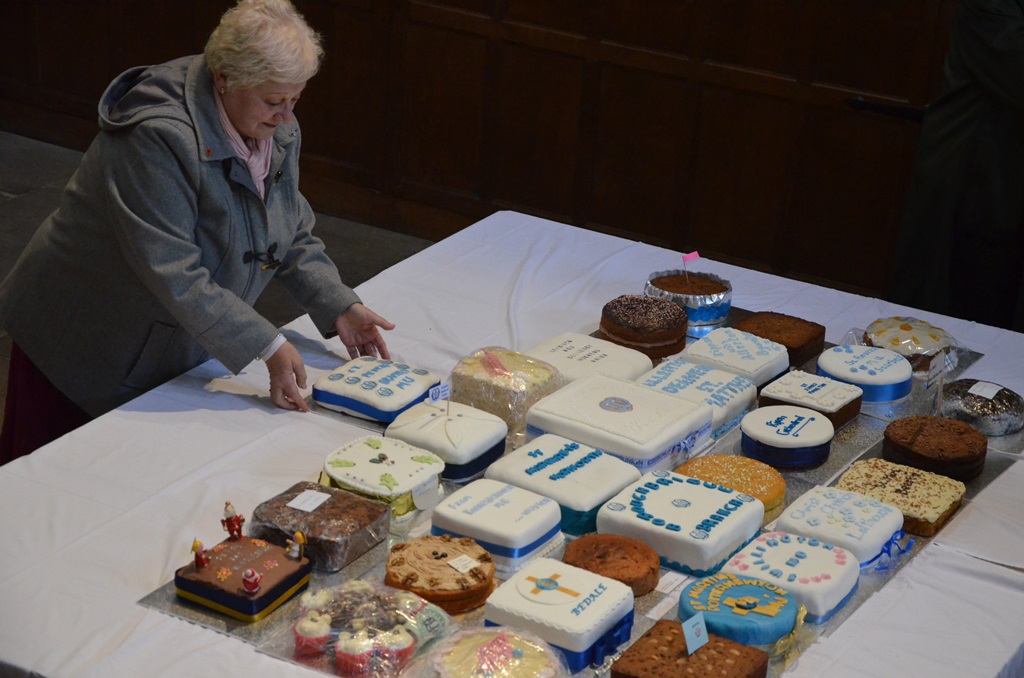 Cake being assembled