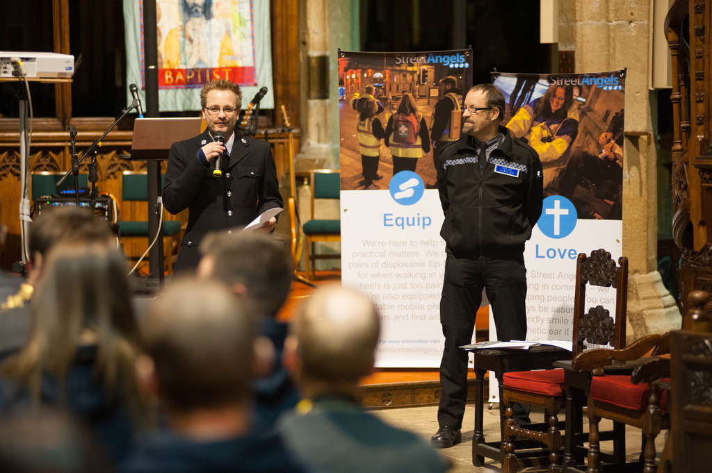 Representatives from Calderdale Police thank Street Angles volunteers at the celebration evening