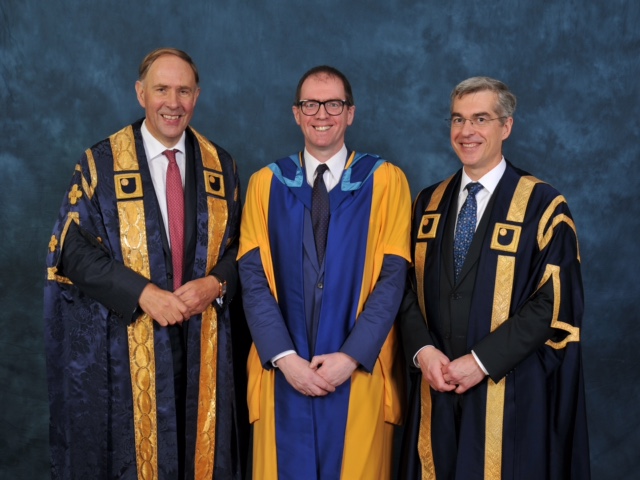 Dr Whittaker with Richard Gillingwater, Pro-Chancellor of the Open University, and Keith Zimmerman, University Secretary