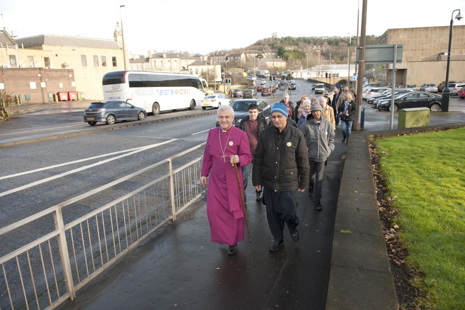 The group walking to the mosque